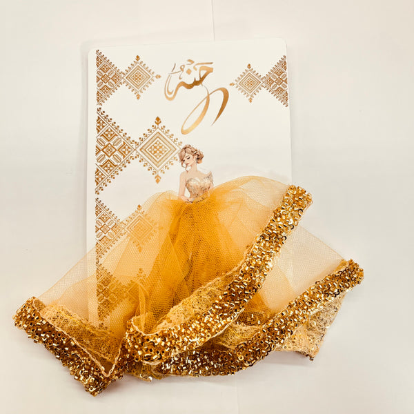 توزيعة منديل الحنا على شكل فستان عروس